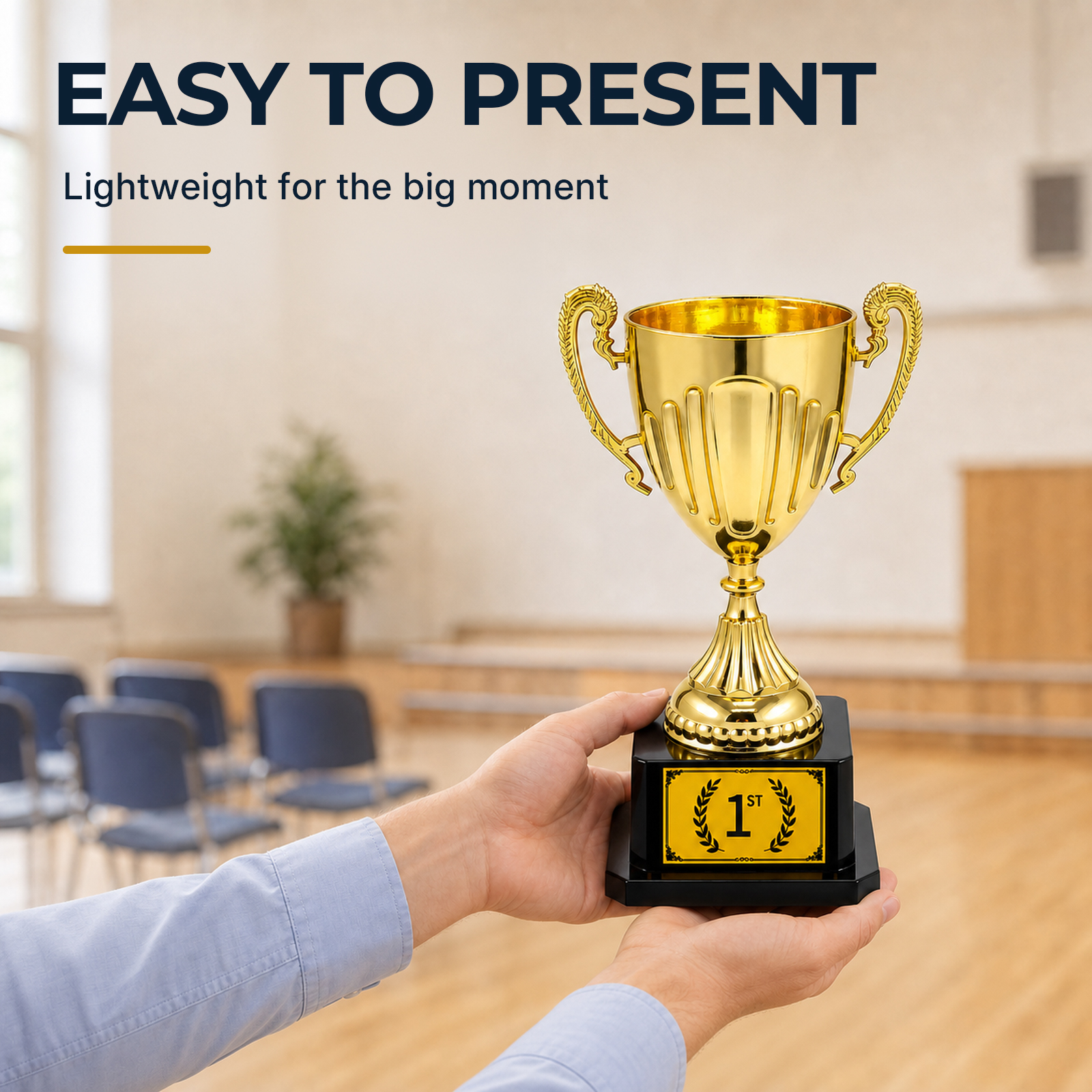 Illustrative scene with hands holding the trophy