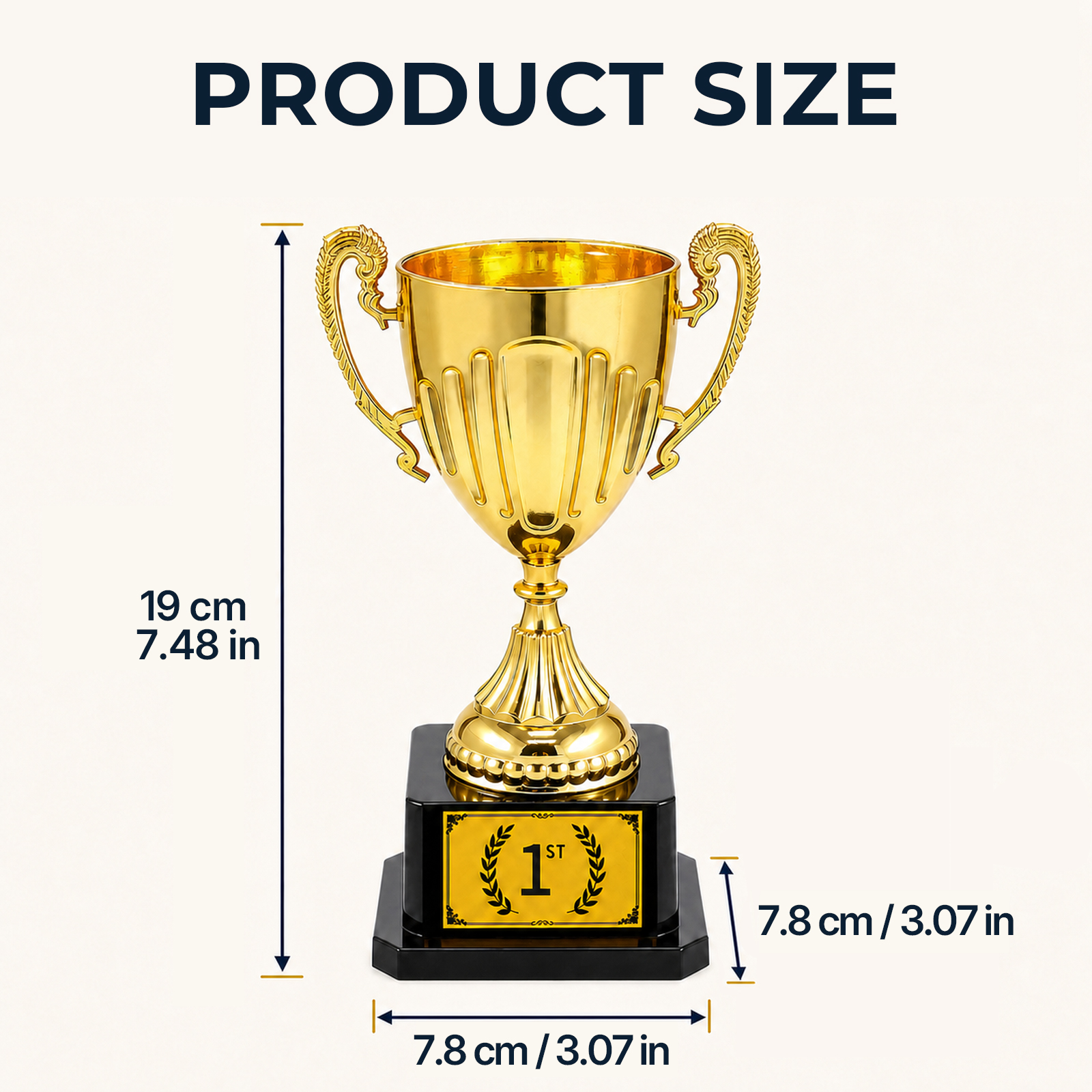 Dimension graphic showing the trophy height of 19 cm